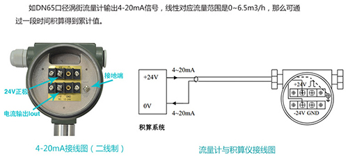 空氣流量計4-20mA電流信號輸出接線圖